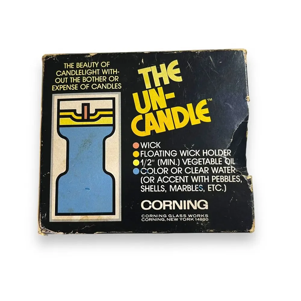 Corning #120 Retro 1976 Un-Candle Glass Pair w/ Wick Holders & 50‎ Wicks